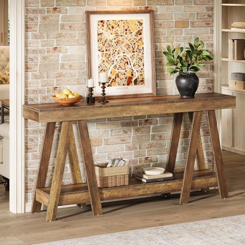 Image of Tribesigns 70.87 inch Farmhouse Console Table, 2-Tier Entryway Accent Table Behind Sofa for Living Room, Entrance, Foyer