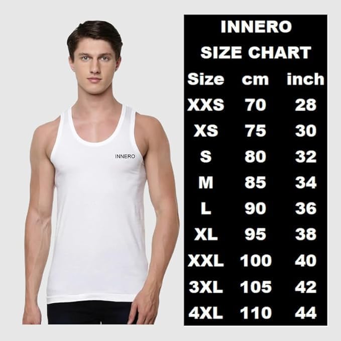 Image of INNERO Men's Cotton Sleeveless Vest (White, Pack of 2)