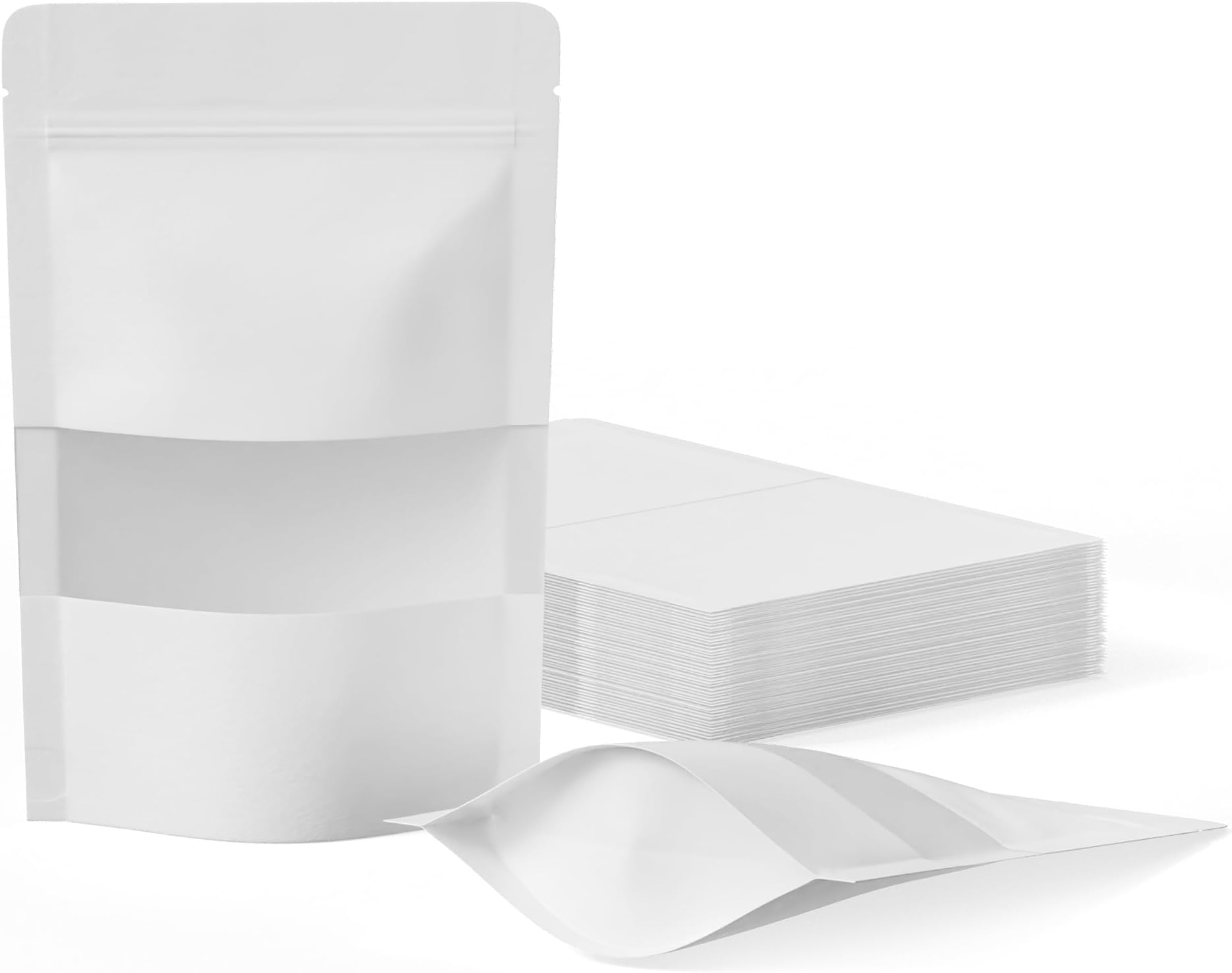 FireKylin 100 Pcs Resealable Bags, Paper Stand Up Pouches Bags with Matte Window for Small Businness, Zipper & Heat Sealable Treat Bags for Packaging(Inner Size 3.3" x 3.5"; Outer Size 3.9" x 5.9")