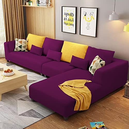 Image of Galib RHS 6 Seater L Shape Sofa Set for Living Room (Purple) Premium Fabric