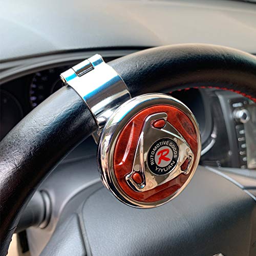 Gvbest Car Steering Wheel Spinner Knob Universal Suicide Steering Wheel Power Handle Steering Assistive Ball (Wood Grain&Silver)