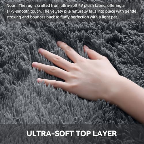 OLANLY 4x5.9 Fluffy Soft Area Rugs for Bedrooms Grey Washable Rug - 2