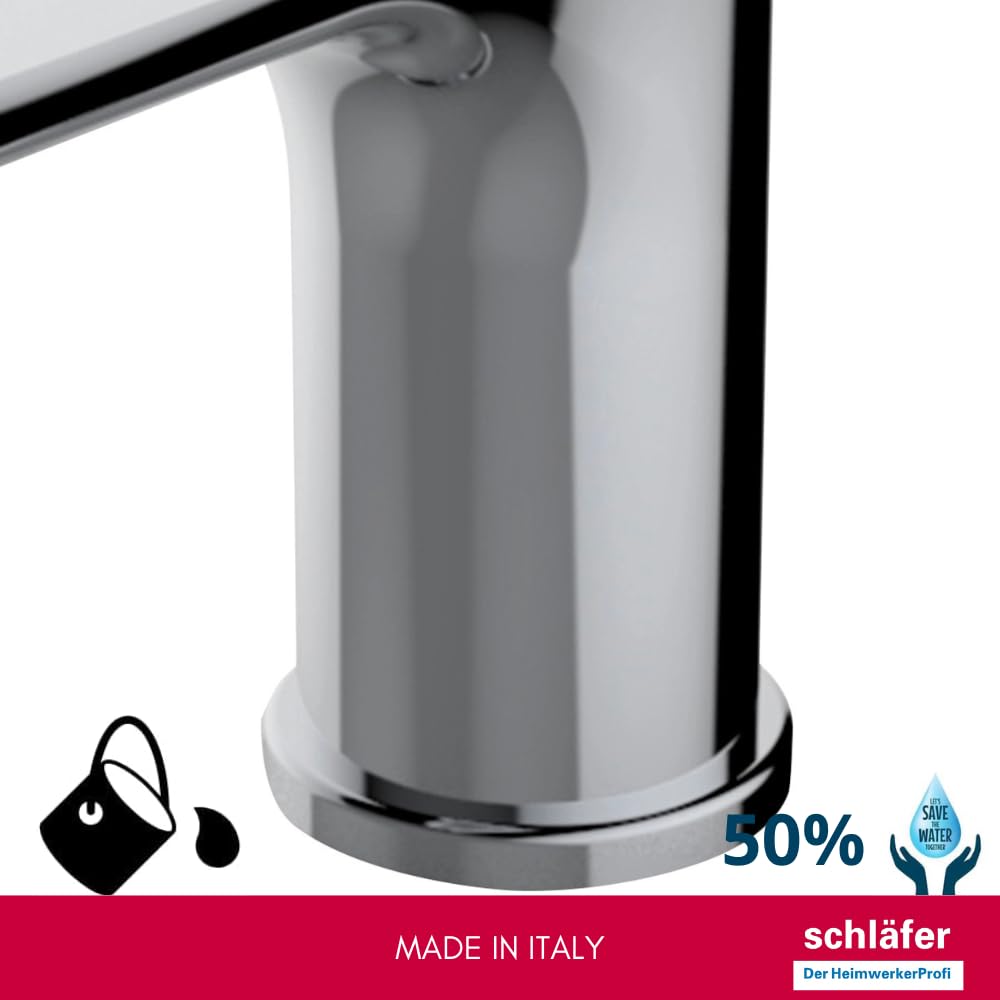 Schläfer 26505015 | Miscelatore Monocomando per Bidet Bagno serie Leonardo con Scarico automatico 1 1/4, Rubinetto Monoforo Cartuccia diam35mm Cromo Argento, Made in Italy