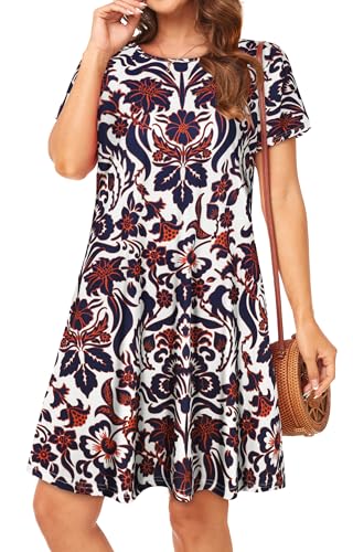 Image of Womens Summer Dresses Beach Casual Loose Tshirt Floral Short Sleeve Flowy Pockets Sundresses 2026