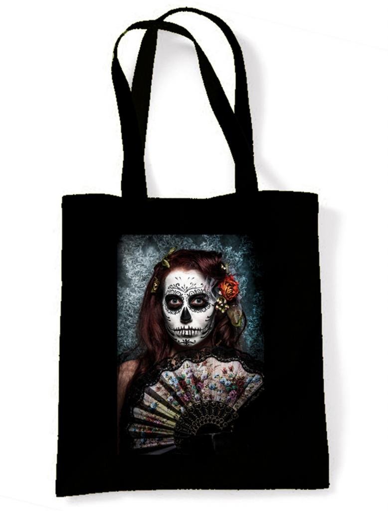 Tribal Ace Of Spades Skull Cotton Shoulder Bag - Reusable Shopping Tote, Black, One Size (42x38cm)
