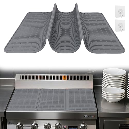 Alfombrilla Protectora Placa Induccion 71x51cm, Cubre Vitroceramica Silicona, Antideslizante Tapa para Vitroceramica, Resistente al Calor para Estufa Eléctrica, Protector Encimera Cocina (Gris)