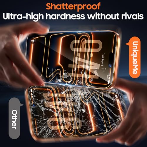 Image of UniqueMe 2 Pack for 360 Privacy Screen Protector for iPhone 17 Pro - 6.3 inch [4 Way Anti-Spy] [Bubble-Free] [Military Grade Shatterproof & 9H+ Hardness] 4 Way Privacy Screen iPhone 17 Pro Tempered Glass Full Coverage, Easy to install
