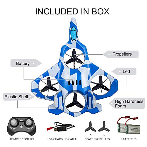Zego F22 Remote Control Drone for Kids and Beginne, Easy to Fly and Hover, RC Quadcopter Fighter Jet with 360° Flip, LED Light Indication, 4 Blade Propellers, Upgraded 2 Batteries, Best Gift for Kids - Thumbnail 2