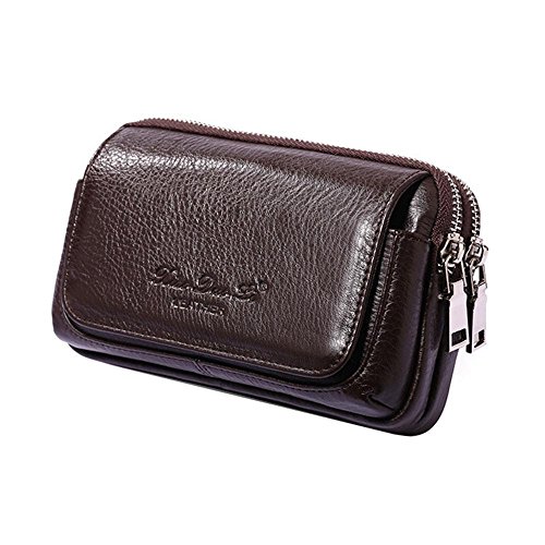 Étui ultrafin pour iPhone 8 Plus à porter à la ceinture Aolvo - Multifonction - En cuir véritable de première qualité - Pochette de transport avec passants de ceinture - Pour hommes, Brown3, L-H2