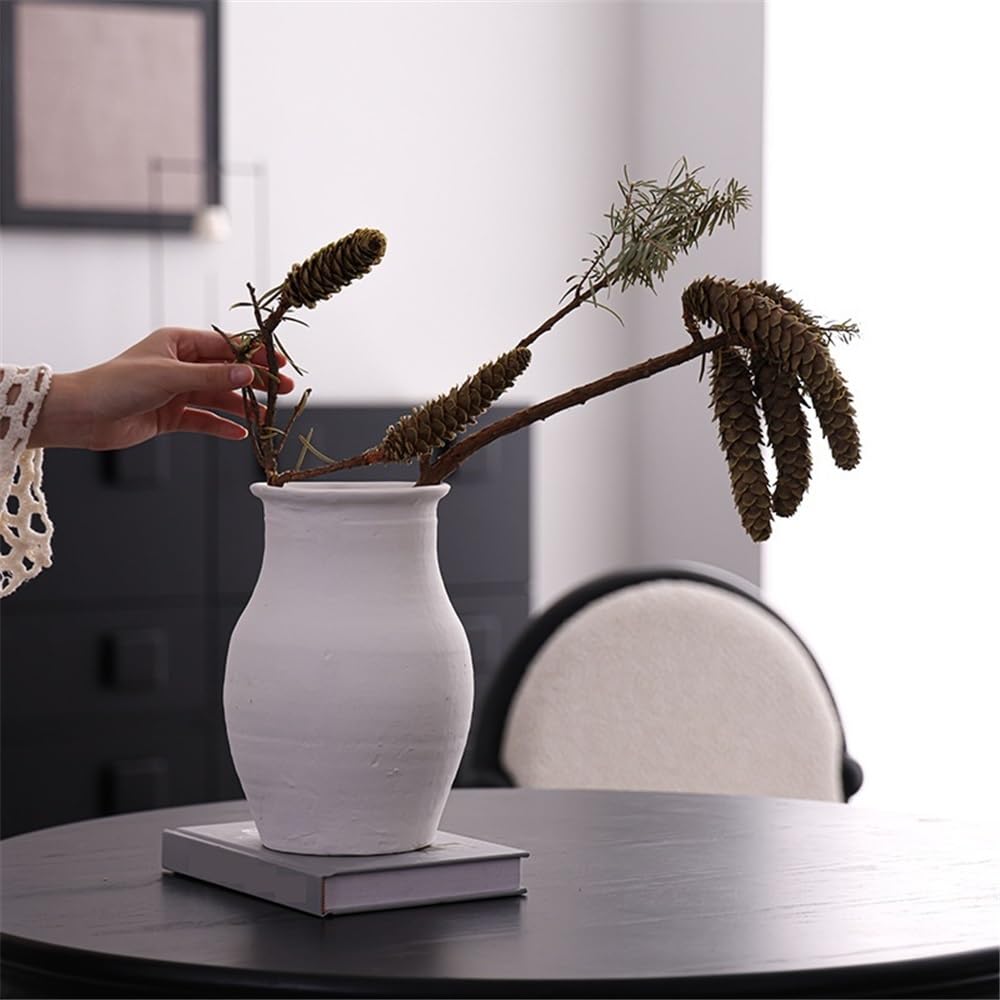 Wazon z kwiatami Ceramiczny wazon Czysta biel Szorstka faktura Sucha kompozycja kwiatowa Sztuka do salonu Wazony z kwiatami na ozdoby świąteczne(Średni)