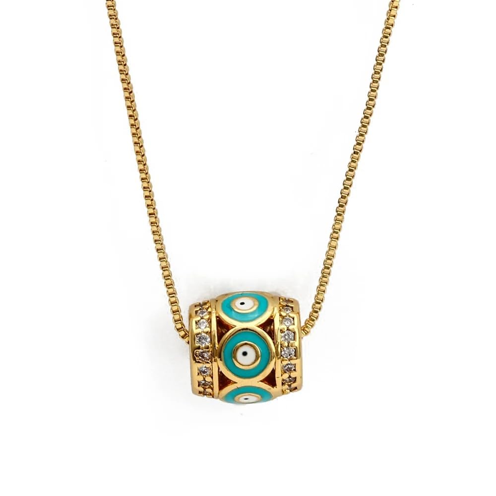Collar con colgante de ojo malvado colorido de la suerte turca con aceite de goteo relleno de oro de 14 quilates para hombres y mujeres delicado