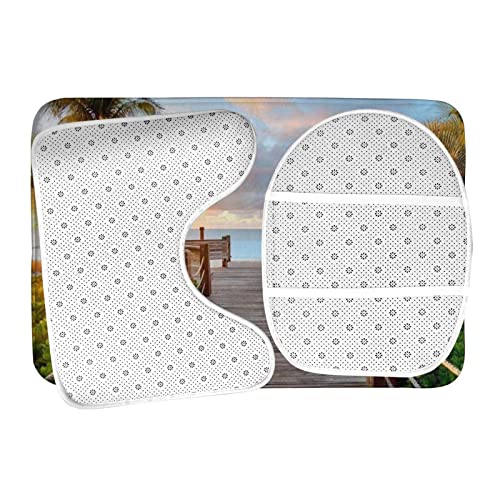 DIRYKILP Badematte + Konturmatte + Toilettendeckelbezug, Palmen Strand 3 Stück Badematte Set, mit rutschfester Klebeunterseite – Bild 7