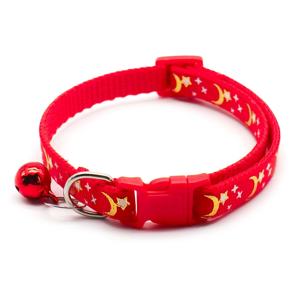 Reflektierendes Katzenhalsband, 6 Stück, abreißbar, mit Glocke, Mond, Sterne, niedliches Kätzchen, verstellbar, 19,1 - 32,5 cm, sicheres Kätzchenhalsband