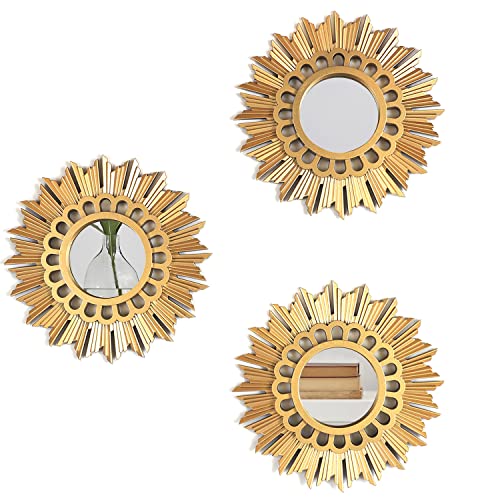 Image of Mirrorize 10 inch Gold Circle Mirror Wall Decor Set, Gold Round Mirrors Accent Decor for Living Room, Decorative Gold Mirrors for Wall Decor Set of 3, (IMP8565)