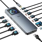 Station d'accueil multi-écrans largement compatible : cette station d'accueil USB-C à double moniteur est compatible avec tous les appareils qui disposent d'un port USB-C Thunderbolt 3/4/entièrement équipé (Displayport Alt+Power Delivery+Données), tels que B. Surface Laptop Studio, Inspiron 7400, XPS 13-9305, MateBook 14, Yoga 14sACH 2021, ThinkPad T14 Gen1, MacBook Pro/Air 2022-2018, iPad Pro (3. et 5. Génération) etc. (Remarque : Veuillez vérifier la compatibilité de votre ordinateur portable avec cette station d'accueil pour deux moniteurs. Si vous n'êtes pas sûr, vous pouvez également nous faire vérifier la compatibilité.)