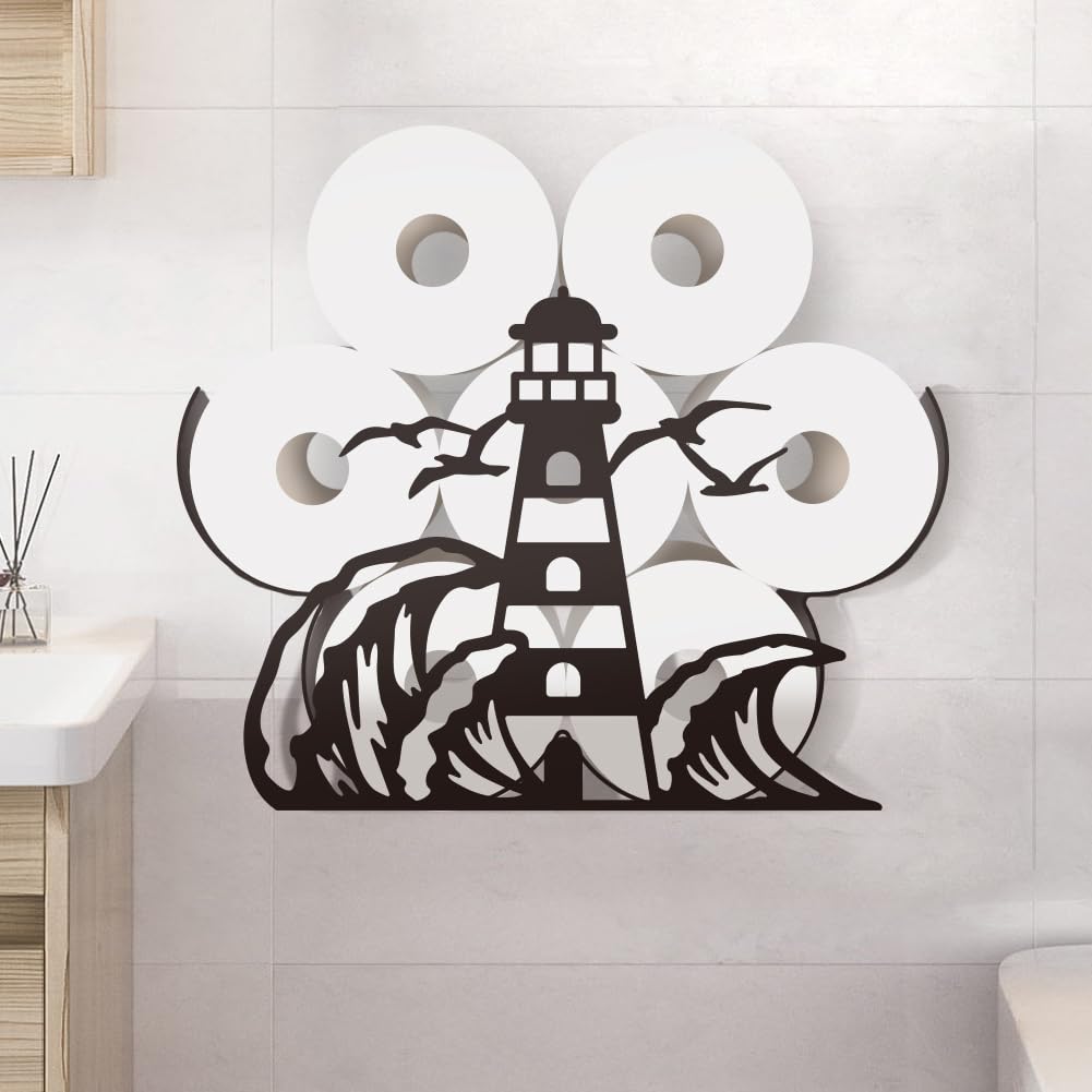 WADORN Lighthouse Toilet Paper Holder Stand, Metal Lighthouse Toilet Paper Storage 8 Rolls for Bathroom Lighthouse Theme Toilet Paper Organizer