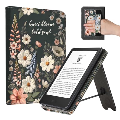 Image of CoBak Case for 6 inch E-Reader - PU Leather Smart Cover with Auto Sleep /Wake & Hand Strap, not Compatible with Kobo Clara,Quiet Bloom