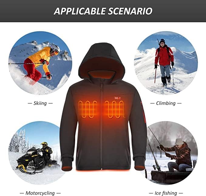 IHeat Men's Heated Jacket Soft Shell,Winter Jacket Heated Hoodie, Warm Coat with 14400 mAh Battery Pack