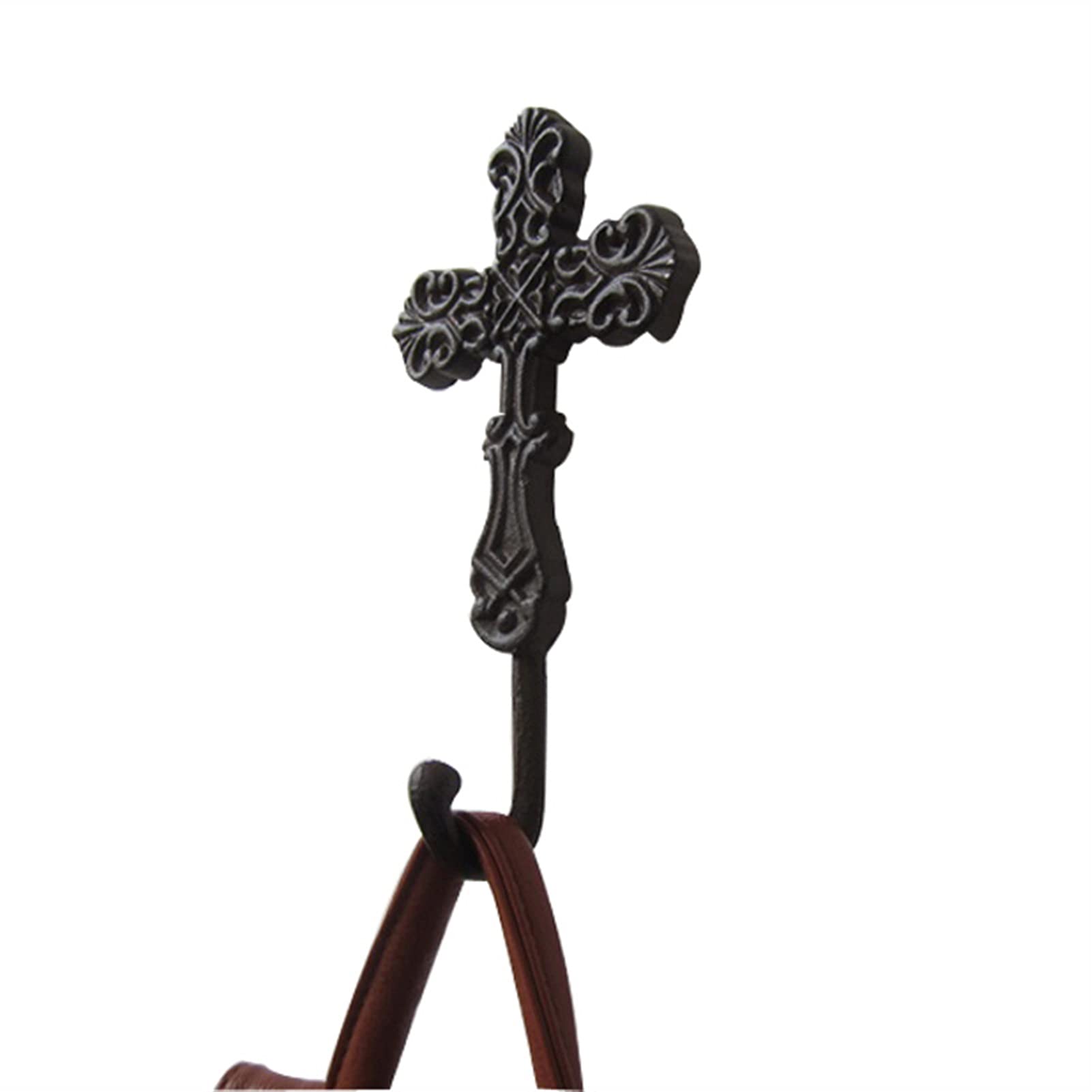 Żeliwny hak ścienny w kształcie krzyża retro Akcenty domu wiejskiego Ręcznie robione szorstkie dekoracje ścienne do domu i ogrodu Metalowy stojak /452(Antique Black)