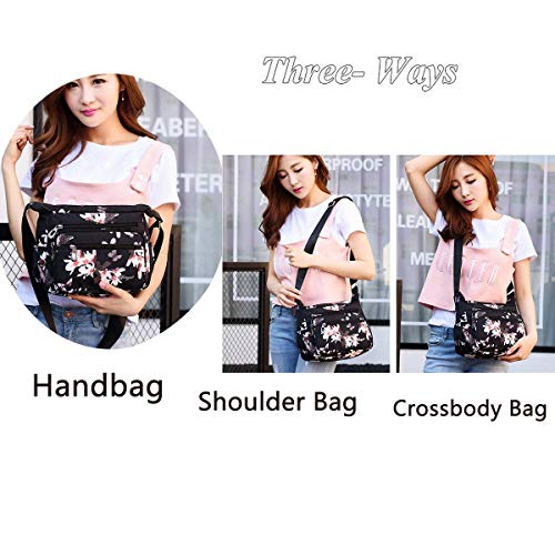 Image of Nylon Floral Multi-Pocket Crossbody Purse Bags for Women Travel Shoulder Bag