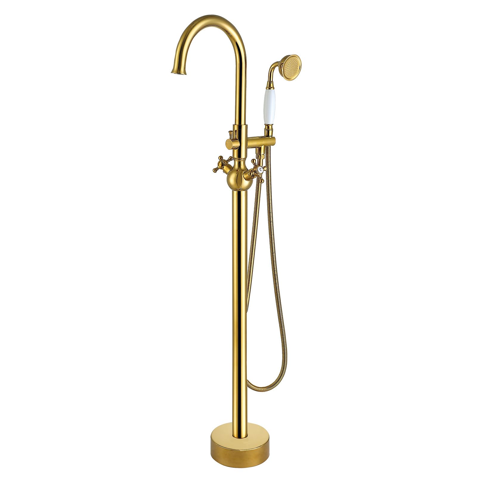 CWCQGH Freestanding Bathtub Faucet Set, Free Standing Tub Faucet Set, High Flow Standing Tub Filler Faucet with Hand Shower and,Gold-A