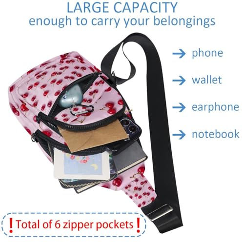 Mochila bandolera para hombre rosa cereza con cremallera y correa de hombro ajustable 6