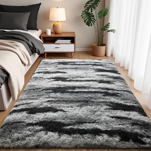 Zentavio Area Rugs for Living Room Rugs for Bedroom 4x6 Carpet Fluffy Fuzzy Soft Shag Aesthetic Plush High Pile Gray Throw Rug for Nursery Kids Room Dorm Waved Grey