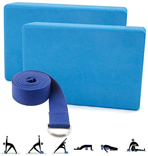 Image of inchserveuttam Yoga Block (2 PC) - High Density EVA Foam Block to Support and Deepen Poses, Improve Strength and Aid Balance and Flexibility with Yoga Belt (Yoga Blocks with Belt) inch