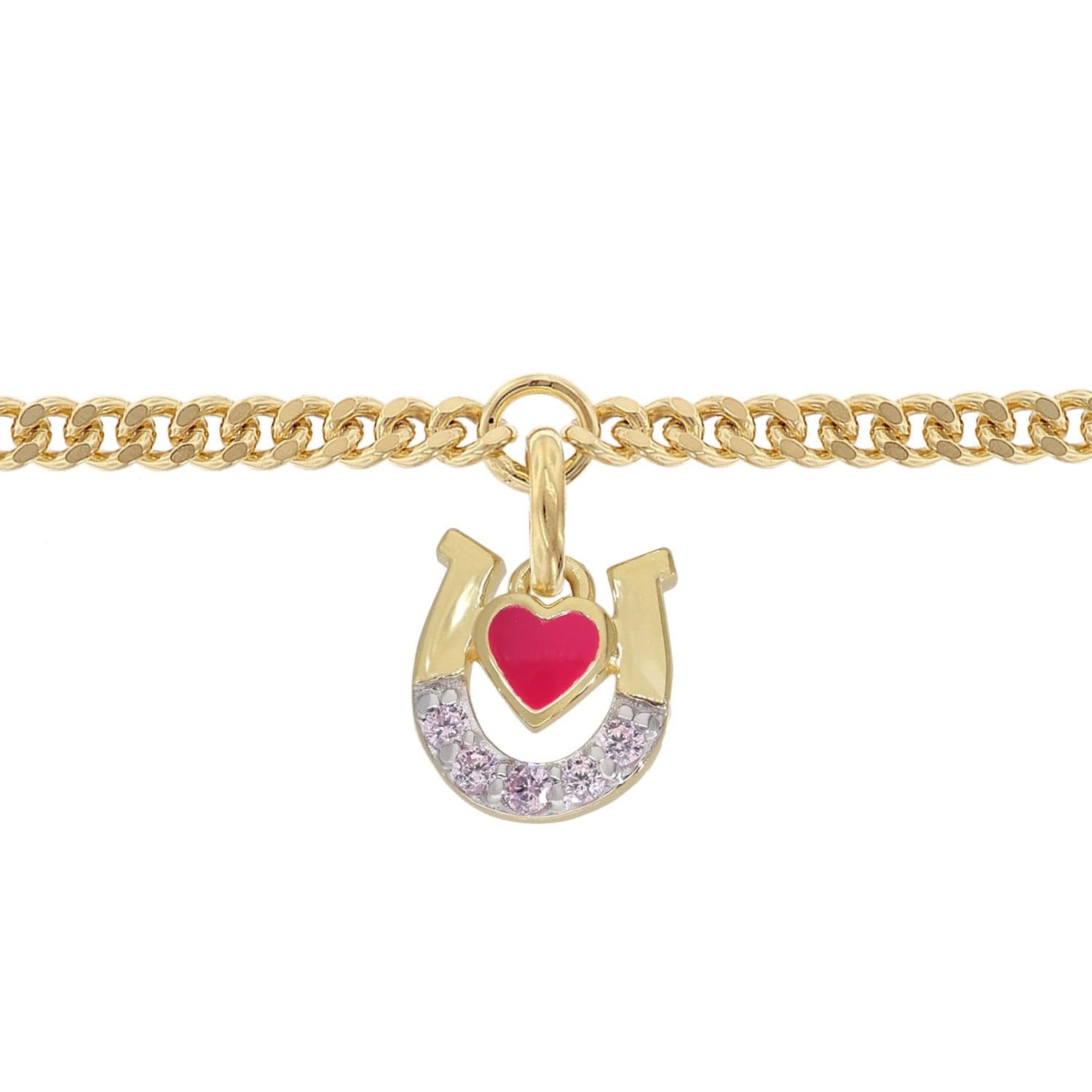 trendor Pulsera infantil con herradura/corazón, plata de ley 925, chapada en oro, 21625