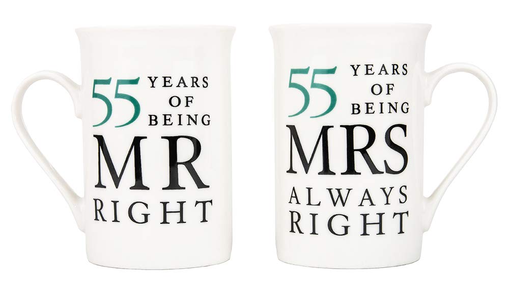Ivory 55th Anniversary Mr Right & Mrs Always Right Ceramic Mugs Gift Set Thoughtful and Unique Gift Idea Dishwasher and Microwave Safe by Happy Homewares
