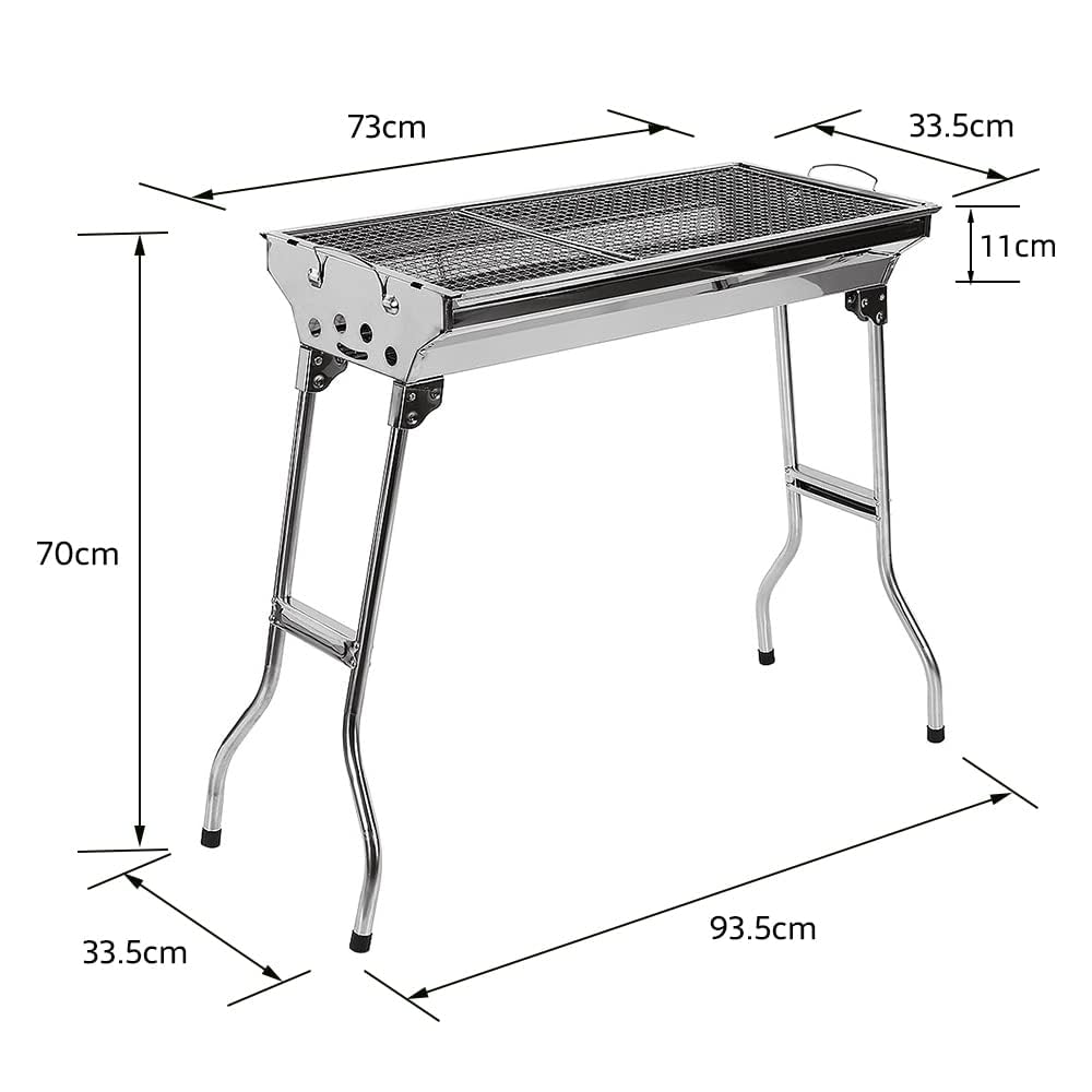 OHMG Holzkohlegrills XXL,Tragbar Edelstahl BBQ Holzkohlegrill Faltbar Räuchergrill Faltbar für Kochen im Freien Camping Wandern Picknick Klappgrill Standgrill,mit Griff,5-10 Personen