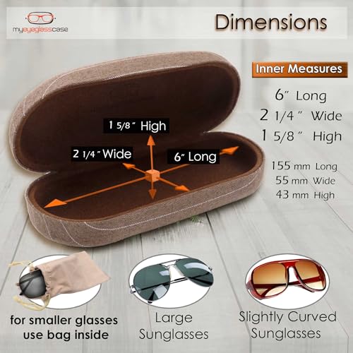 Image of MyEyeglassCase - Large Sunglasses Case - Hard Glasses Case Holder w /Pouch & Cloth - Eyeglass Case Aviator Frames Men & Women