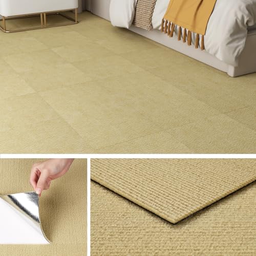 Livelynine Moqueta Adhesiva Suelo Beige Moqueta para el Suelo Habitación Marrón Claro Losetas Moqueta para Casa Oficina 30x30CM Antideslizante Cuadrados de Alfombra Suelo Salon Dormitorio, 4 Losetas