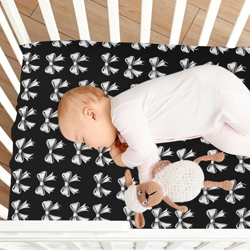 Image of Caikeny Fitted Crib Sheet for Boys Girls Black White Bow Baby Crib Sheets Bassinet Sheets Crib Mattress Bed Sheets for Toddler Newborn Infant 27 x 39 in