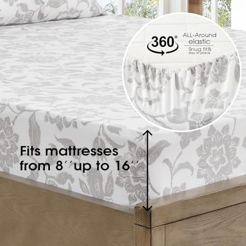 Image of FreshCulture Floral Bed Sheets - Ultra Soft Queen Sheet Set - Brushed Microfiber Floral Sheets - Deep Pockets up to 16 inch - Easy Care - Hotel Luxury 4 Piece Flower Printed Sheets Queen, Clay Garden