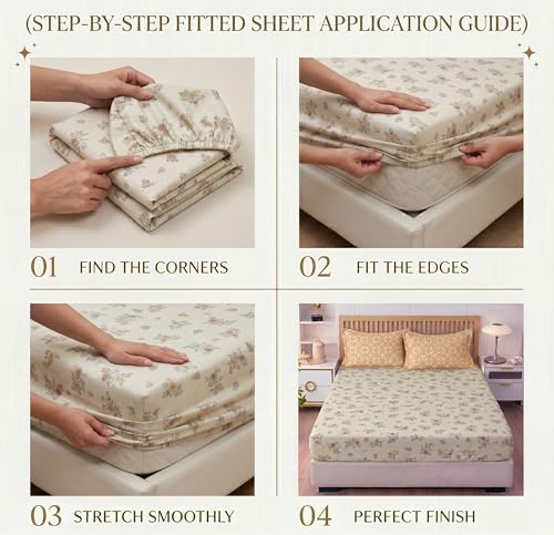 Image of BSB HOME 240 TC Cotton Feel Fitted Bedsheet for Double Bed, All-Round Elastic Deep Pocket, Soft Breathable Wrinkle Resistant & Skin Friendly Bed Sheet, Easy Care, 72 x 72 + 10 Inches - Muted Amber