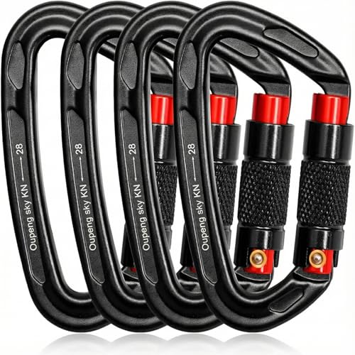 Auto Locking Carabiner Clips - 28KN (6172lbs) Heavy Duty Caribeaners ，4PCS Large Carabiner Clip for Keychains，Hammock，Camping, Gym, Hiking, Outdoor ，Dog Leash