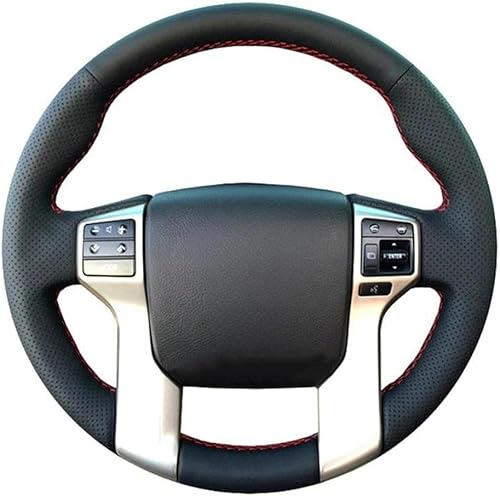 LIANFMX Hand-Stitched Leather Black Car Steering Wheel Cover, for Toyota Land Cruiser Prado 2010-2014 Tundra Tacoma 4Runner
