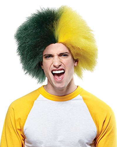 Crazy Sports Fan Wig color Green & Gold - Fun Spiky Bay Oregon Packers Ducks Athletics Team Troll Style Synthetic