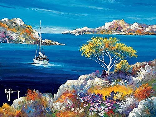 Rahmen-Kunst Toile sur Cadre  Roger Keiflin: Mer D' Huile Toile Mer Côte Bateau Baie Provence Paysage - 35x45