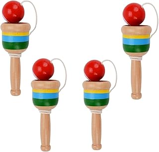 TIANTIAN 4 Pieces Wood Catch Ball Toy Cup Ball Game Cup Catch Ball Toys Mini Wood Toy Hand Eye Coordination Educational Toys for Kids