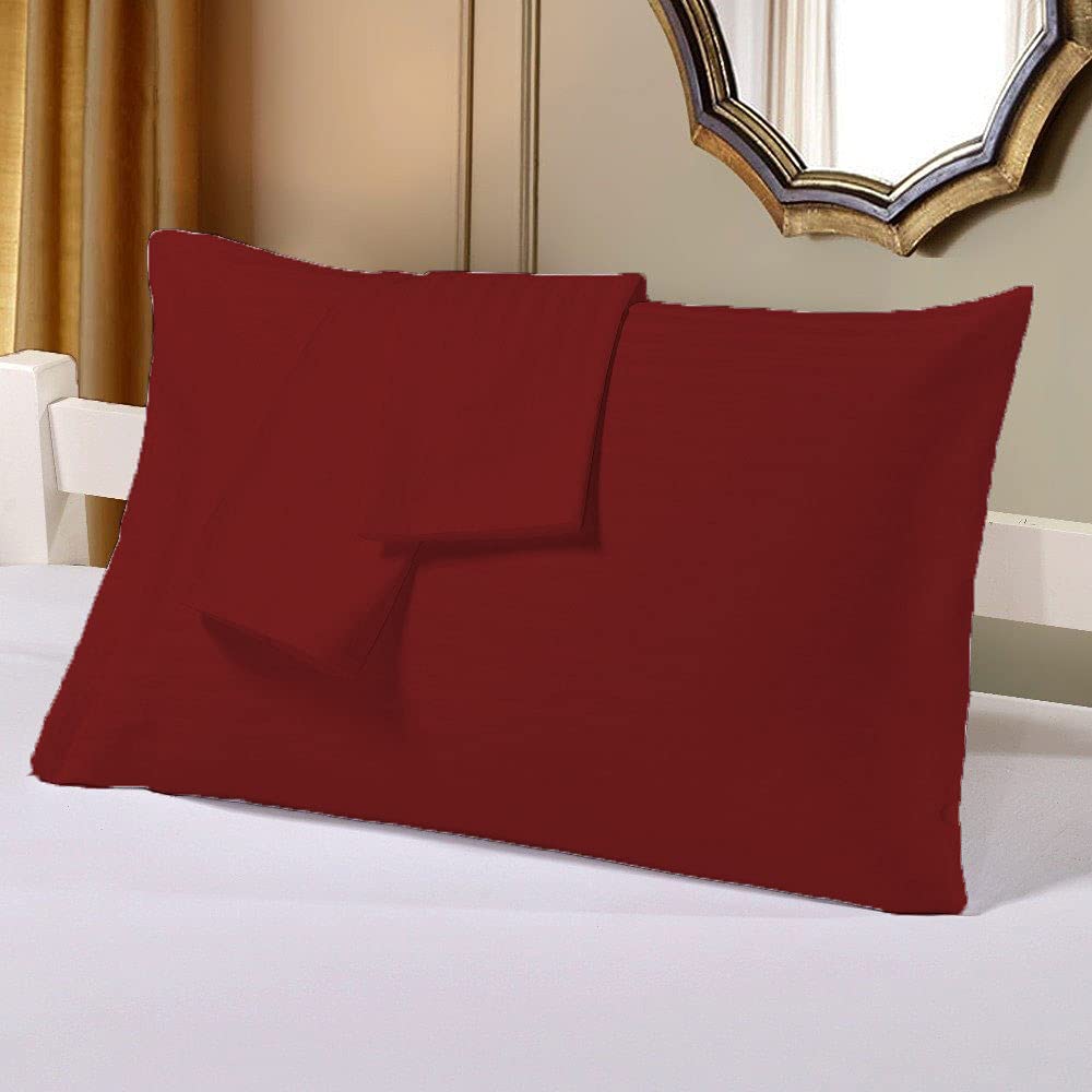 Juego de 2 fundas de almohada de algodón egipcio a rayas de 600 hilos, tamaño king 50 x 90 cm, color burdeos