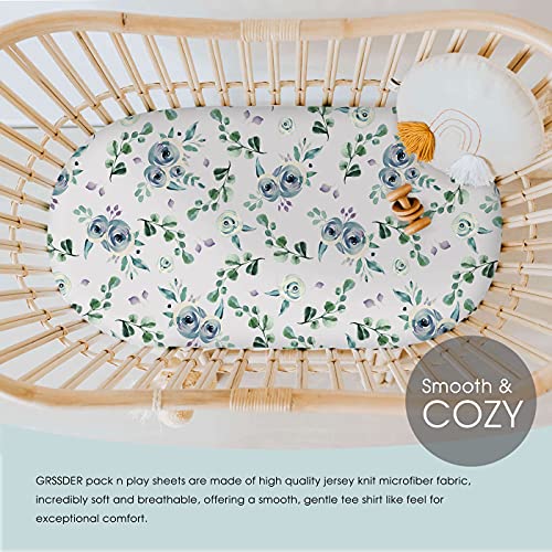 Image of Stretchy Ultra Soft Fitted Bassinet Sheet Set 2 Pack, Universal Cradle Sheet Set for Rectangle, Oval, or Hourglass Bassinet Pad /Mattress, Blue Rose for Girls and Boys