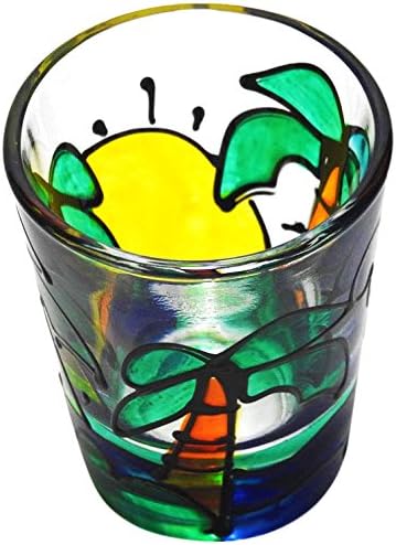 Hand Painted Shot Glass, Palm Trees