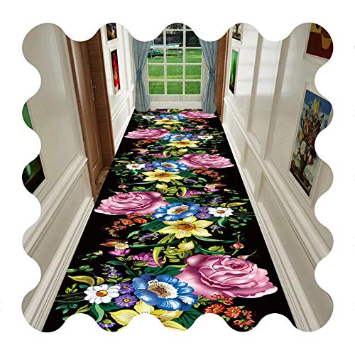 Tapis couloir sur mesure polyester lavable 1x2m imprimé floral coloris A - 2