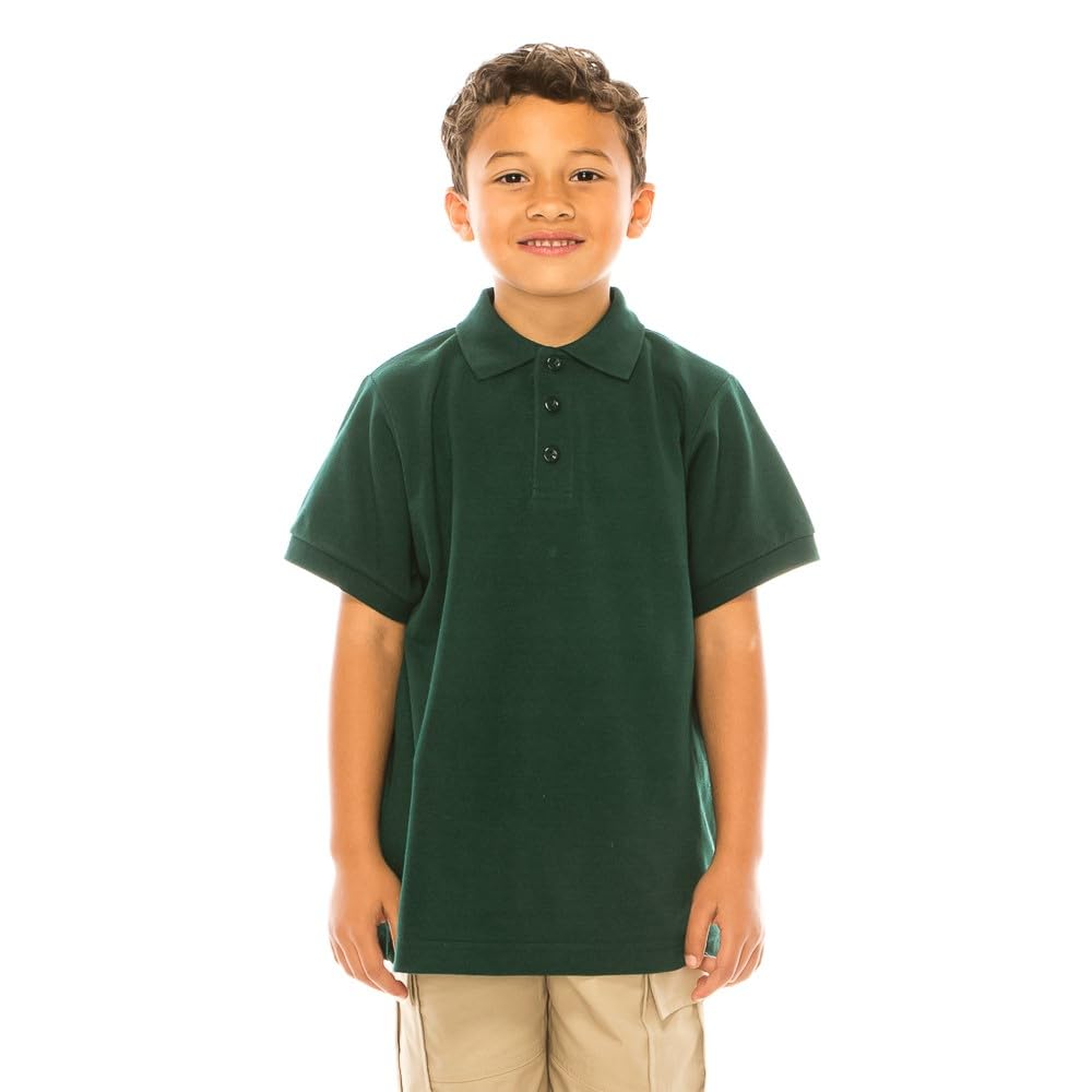 unik Boy's Premium Quality Pique Polo Uniform Shirt Short Sleeve White Sky Blue Navy Hunter Green Burgundy Black Red