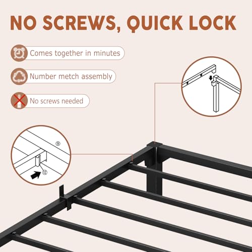 GarveeHome 8 Inch Queen Bed Frame, Heavy Duty Metal Platform Bed Frame with Durable Iron Slat Support and Legs, No Box Spring Required, No Screws Needed, Support Up to 800 Lbs