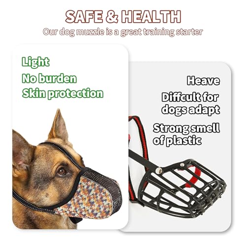 Image of Dog Muzzle for Extra Large Size Dogs to Prevent Biting Chewing Barking Soft Air Mesh Muzzles Reflective Ajustable Full Coverage Dog Mouth Guard Cover for Grooming Scavenging Orange XXL