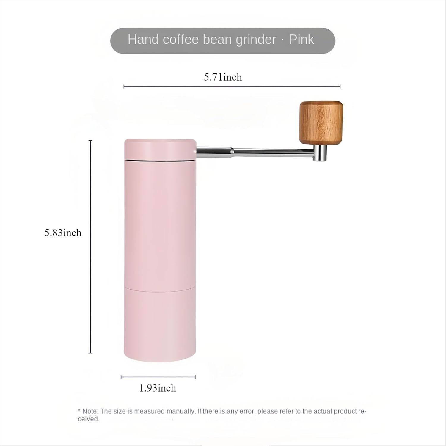 Hand cranked coffee grinder aluminum alloy body coffee grinder steel core hand cranked coffee grinder five-star hand brewed coffee grinder (pink)
