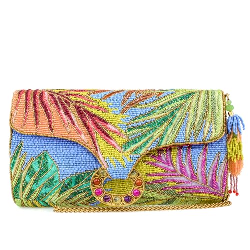 Mary Frances Tropics Beaded Crossbody Handbag with Leaf Embroidery Statement Evening Clutch Purse, Multicolor